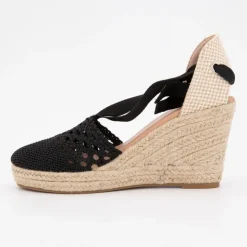 DEELUXE 74 Sandales espadrilles brodées compensées black tita à nouer Femme NOIR Online