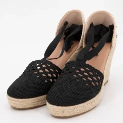 DEELUXE 74 Sandales espadrilles brodées compensées black tita à nouer Femme NOIR Online