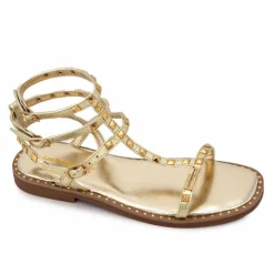 LES TROPEZIENNES PAR M.BELARBI Sandales hautes cuir léger clouté Calie Femme OR Best