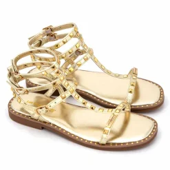 LES TROPEZIENNES PAR M.BELARBI Sandales hautes cuir léger clouté Calie Femme OR Best