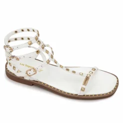LES TROPEZIENNES PAR M.BELARBI Sandales hautes cuir léger clouté Coralie Femme BLANC Best