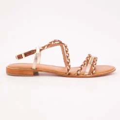 LES TROPEZIENNES PAR M.BELARBI Sandales Homage lanières à tresses gold Femme MARRON CLAIR