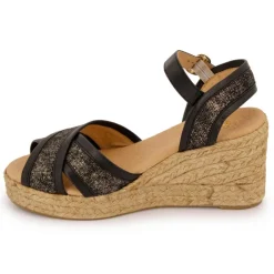 PINAZ Sandales mordorées es double bride compensées Femme NOIR Online