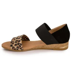 PINAZ Sandales motif leopard semi compensée Femme NOIR Sale