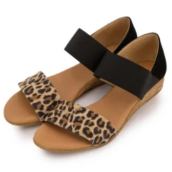 PINAZ Sandales motif leopard semi compensée Femme NOIR Sale