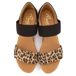PINAZ Sandales motif leopard semi compensée Femme NOIR Sale