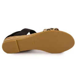 PINAZ Sandales motif leopard semi compensée Femme NOIR Sale