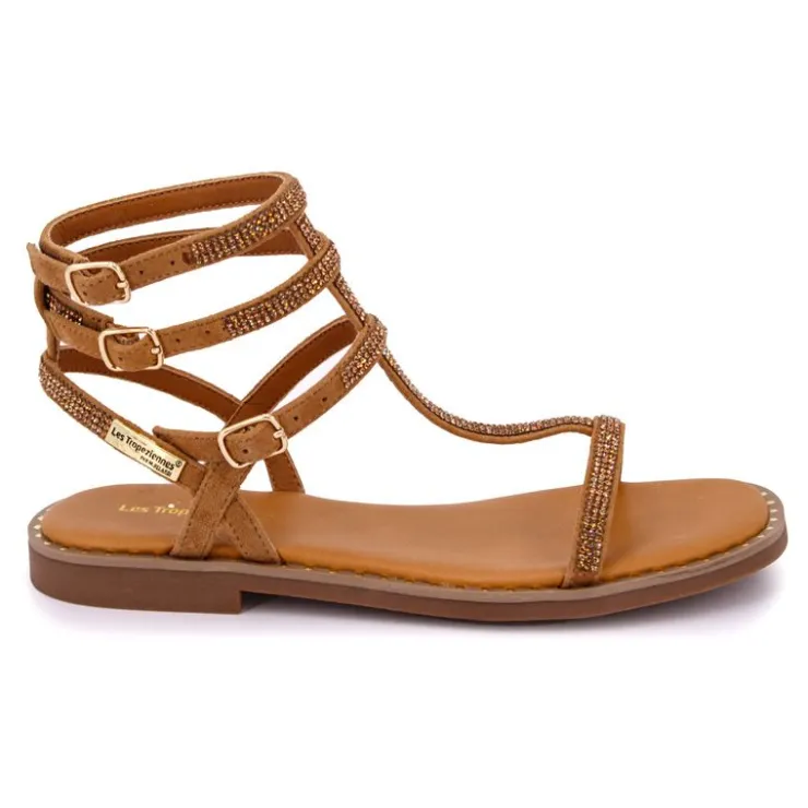 LES TROPEZIENNES PAR M.BELARBI Sandales multi brides cheville à strass Coradiam Femme MARRON Sale