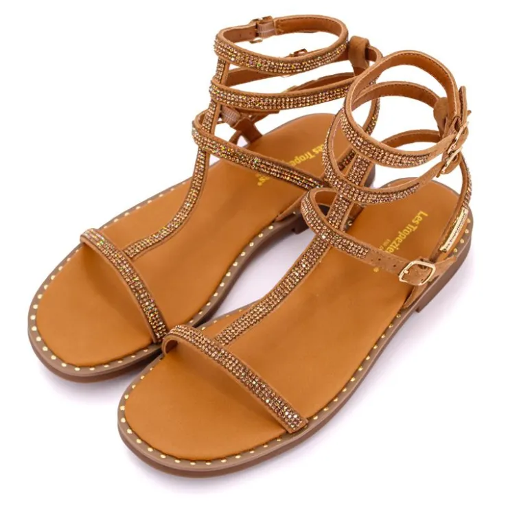 LES TROPEZIENNES PAR M.BELARBI Sandales multi brides cheville à strass Coradiam Femme MARRON Sale