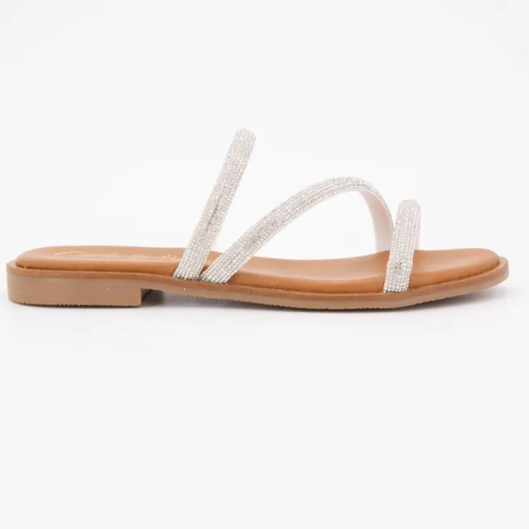 CARLA TORTOSA Sandales plate cristal Femme ARGENT Hot