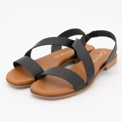 CARLA TORTOSA Sandales plate vaq. bout rond Femme NOIR Sale