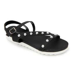MARIAMARE Sandales plates à brides cloutées semelle crantée Femme NOIR Best