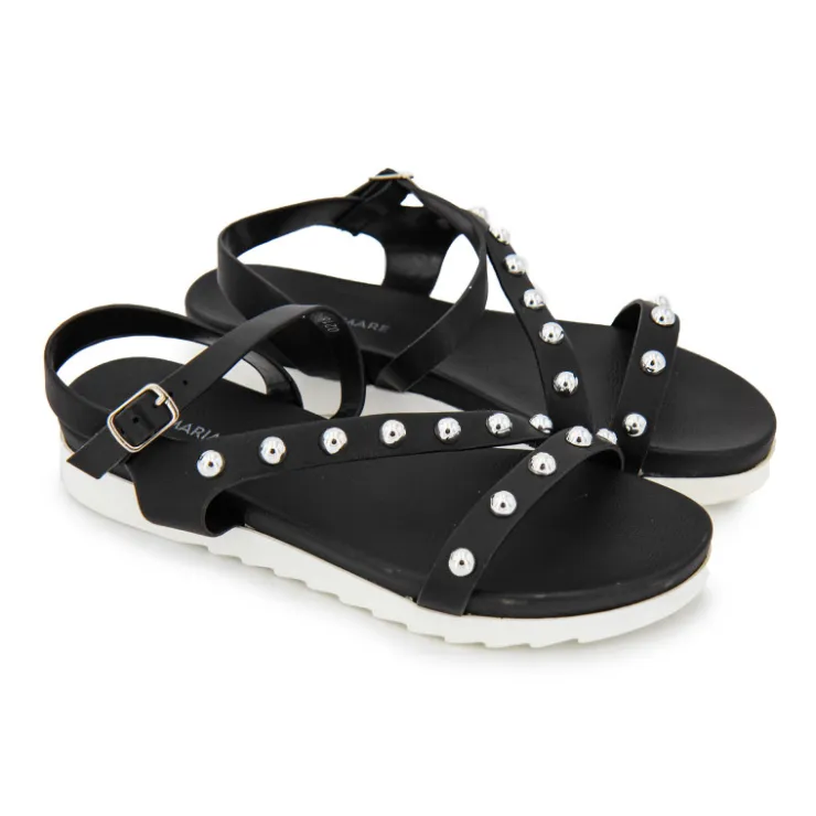 MARIAMARE Sandales plates à brides cloutées semelle crantée Femme NOIR Best