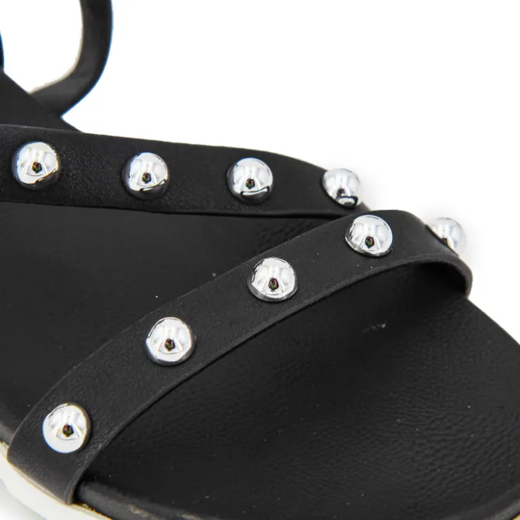 MARIAMARE Sandales plates à brides cloutées semelle crantée Femme NOIR Best