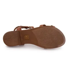 CARLA TORTOSA Sandales plates cuir platino à boucles Femme MARRON New