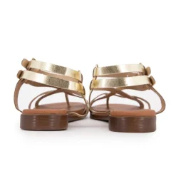 CARLA TORTOSA Sandales plates cuir platino à boucles Femme OR New