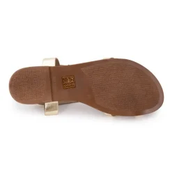 CARLA TORTOSA Sandales plates cuir platino à boucles Femme OR New