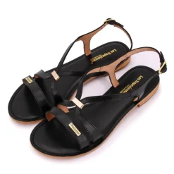 LES TROPEZIENNES PAR M.BELARBI Sandales plates Hamoon en cuir Femme NOIR Outlet