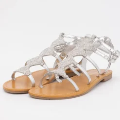 LES TROPEZIENNES PAR M.BELARBI Sandales spartiates avec strass ohlala é Femme ARGENT New