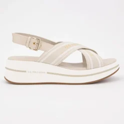 US POLO Sandales tissu à rayures semelle épaisse Femme BEIGE Hot