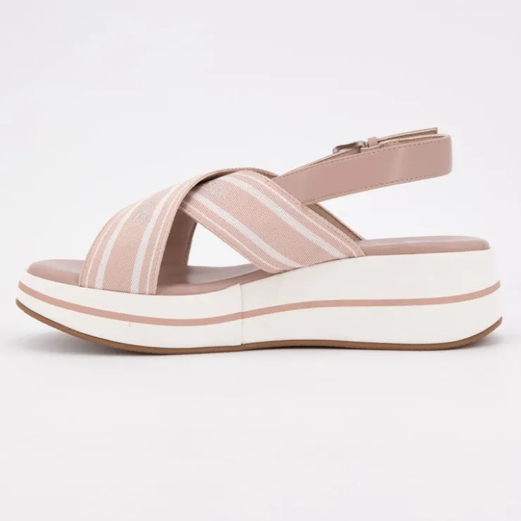 US POLO Sandales tissu à rayures semelle épaisse Femme ROSE CLAIR Discount