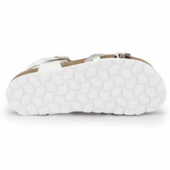 BIOSTOCK Sandales triple bride he tressée argentée et motif léopard Enfant BLANC Clearance