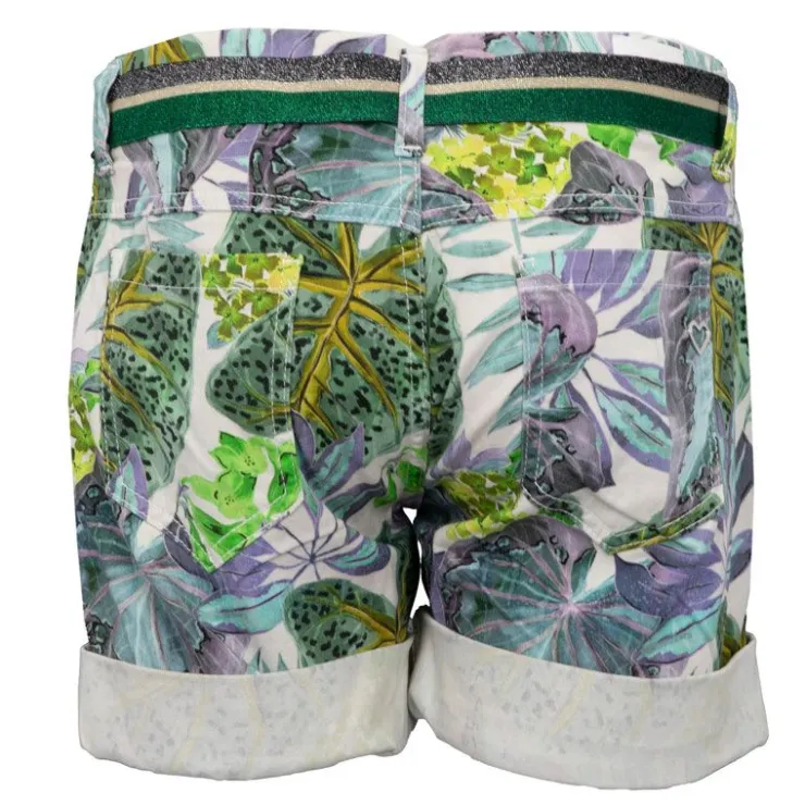 PLEASE Short avec ceinture à revers imprimé plantes tropicales Femme VERT Clearance