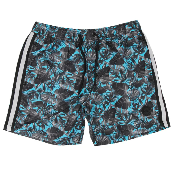 BLAGGIO Short de bain zady imprimé tropical ganse bicolore Homme TURQUOISE New