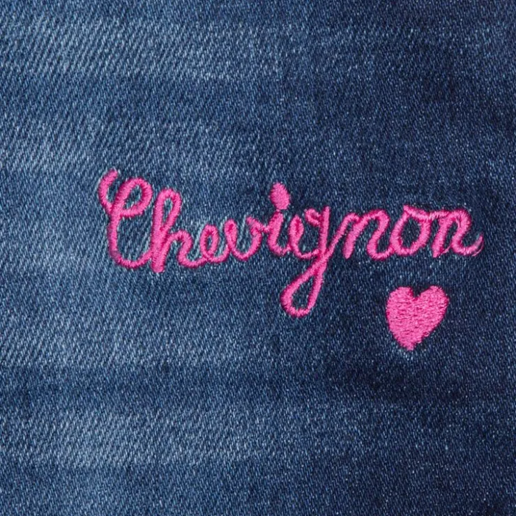 CHEVIGNON Short en jean avec inscription en rose Enfant BLEU FONCE Clearance