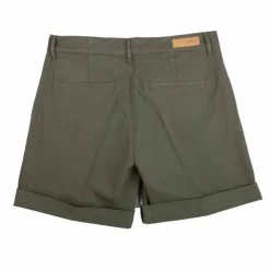 HAPPY Short honeystud galons habillé coton doux ourlets à pince Femme KAKI New