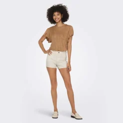 JDY Short skinny taille haute poches arrières bouton uni Femme BLANC ECRU Outlet