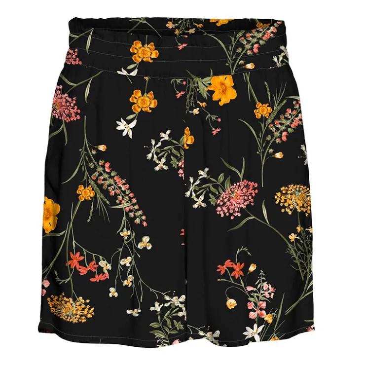 VERO MODA Short taille haute élastique fluide à fleurs colorées Femme NOIR Sale