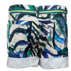 PLEASE Short unbleached motif palmier avec ceinture brillante Femme BLEU Outlet