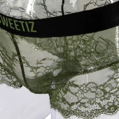 SWEETIZ Shorty en dentelle bande élastique logo sexy Femme KAKI Best