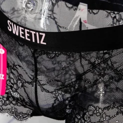 SWEETIZ Shorty en dentelle bande élastique logo sexy Femme NOIR Best