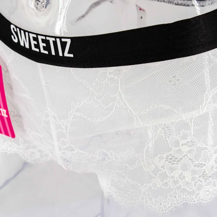 SWEETIZ Shorty en dentelle bande élastique logo sexy Femme BLANC Online