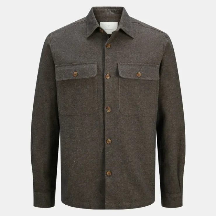 JACK & JONES Surchemise à boutons raymond coton Homme MARRON FONCE Outlet