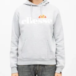 ELLESSE Sweat à capuche doux avec grand logo Femme GRIS CLAIR Clearance