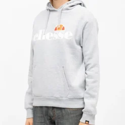 ELLESSE Sweat à capuche doux avec grand logo Femme GRIS CLAIR Clearance