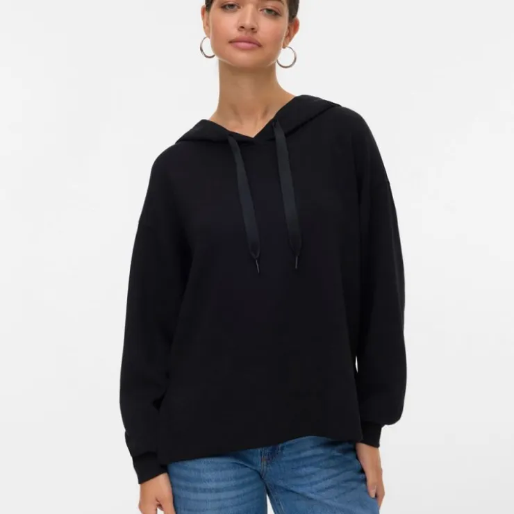 VERO MODA Sweat à capuche maille avec cordons rubans hali Femme NOIR Discount