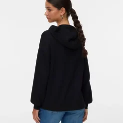 VERO MODA Sweat à capuche maille avec cordons rubans hali Femme NOIR Discount