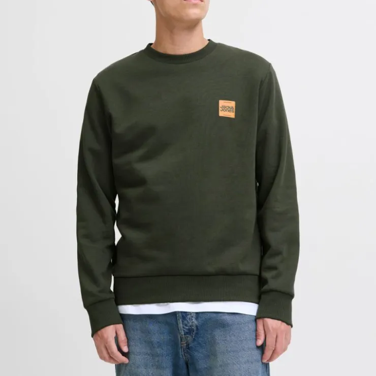 JACK & JONES Sweat brandy coton col ras de cou manches longues Homme VERT FONCE Hot