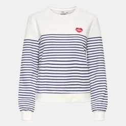 ONLY Sweat col rond à rayures avec imprimé coeur Femme BLEU FONCE Sale