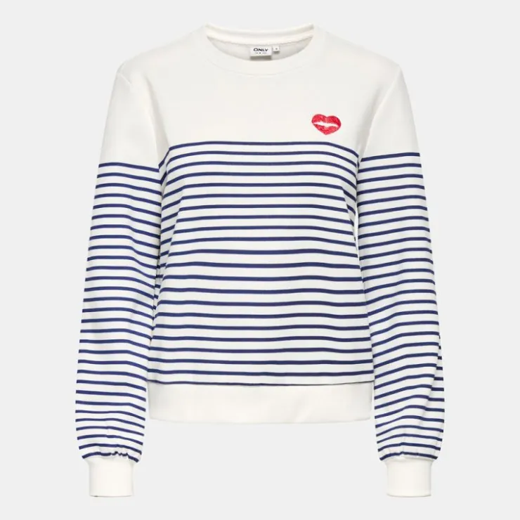 ONLY Sweat col rond à rayures avec imprimé coeur Femme BLEU FONCE Sale
