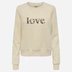ONLY Sweat coton rubi Love imprimé léopard Femme BLANC ECRU Discount