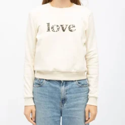 ONLY Sweat coton rubi Love imprimé léopard Femme BLANC ECRU Discount