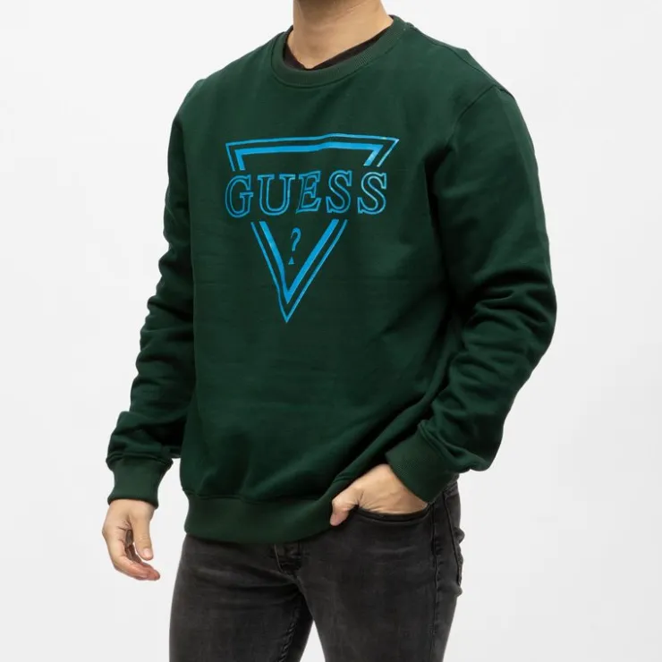 GUESS Sweat coton Homme VERT FONCE Outlet