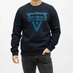 GUESS Sweat coton Homme BLEU FONCE Sale