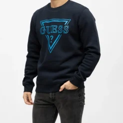 GUESS Sweat coton Homme BLEU FONCE Sale