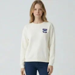 LES TROPEZIENNES PAR M.BELARBI Sweat mane col rond avec broderie fleur Femme BLANC ECRU